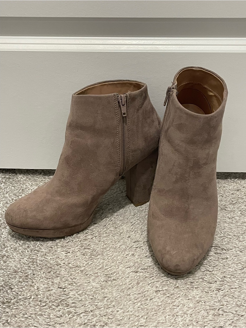 LC Lauren Conrad Taupe Suede Zip Ankle Booties